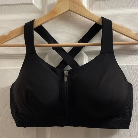 NWT VSX Victoria’s Secret Black Knockout Front-Close Zip Up Sports Bra Size 36D - Picture 1 of 13